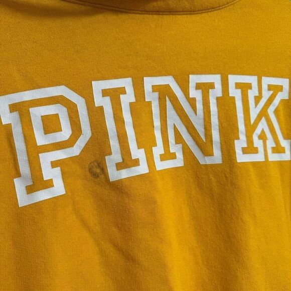 PINK Victorias Secret Yellow Hooded Pullover Cowl Neck Sweater XS Flawed - Picture 3 of 6